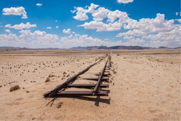 Broken railroad tracks in the desert