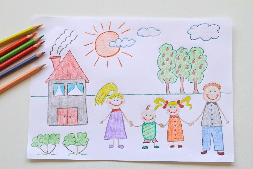 Coloured Pencil Drawing of a family on a sunny day